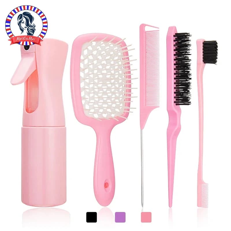 5/6 Pcs Comb Set Detangling Hair Brush Curly Hair Curved Rat Tail Comb Set Edge Hair Brush Curly Hair Brush Hair Salon Tools