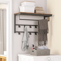 Coat Rack Wall-Mounted, Coat Hook with 10 Hooks and Shelf Hanging Rail, for Entryway, Bathroom, Living Room, Laundry Room