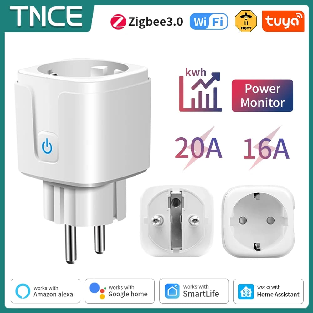 TNCE Tuya Wifi/Zigbee3.0 Smart Socket EU Plug 16/20A Power Monitor Remote Control Smart Life APP Remote Control Alexa