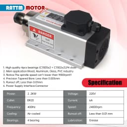 【EU】 2.2KW ER20 High Speed Square Air Cooled Cooling spindle motor Woodworking CNC Router Milling Kit + Inverter VFD