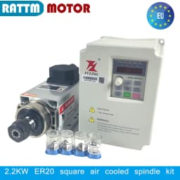 【EU】 2.2KW ER20 High Speed Square Air Cooled Cooling spindle motor Woodworking CNC Router Milling Kit + Inverter VFD
