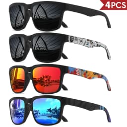 4PCS Square Sports Sunglasses with Designer Temple Pattern - UV400 for Men Women, Beach Vacation