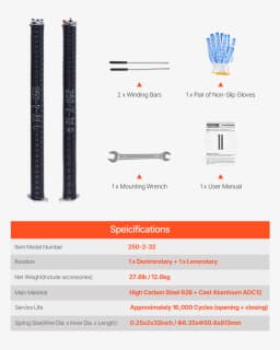 SucceBuy Garage Door Torsion Springs Pair Cycles Electrophoresis Black Coated for Replacement Garage Door Springs