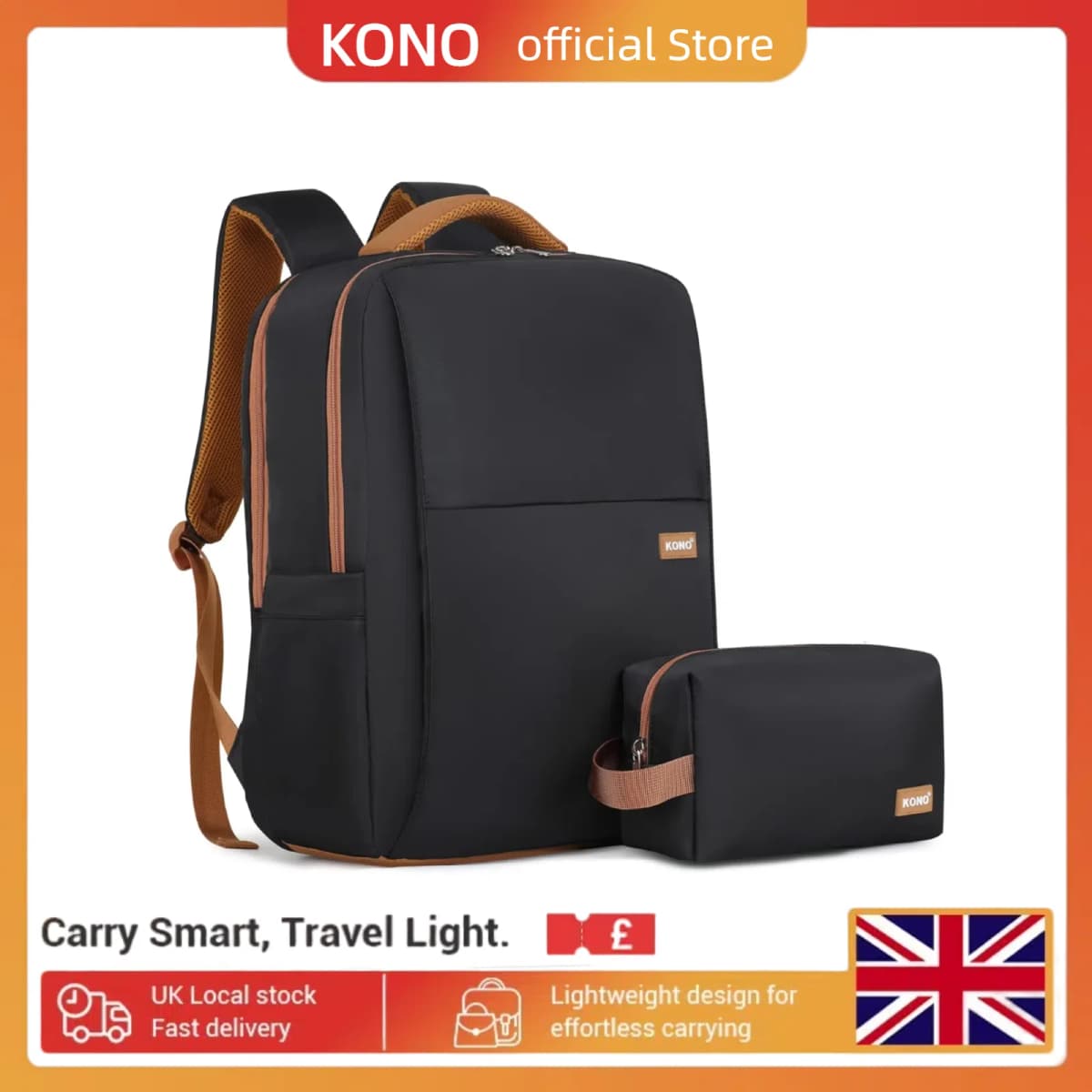 Kono Water-Resistant Laptop Backpack with USB Charging - Business Rucksack for Travel & Commute, Includes Matching Pouch