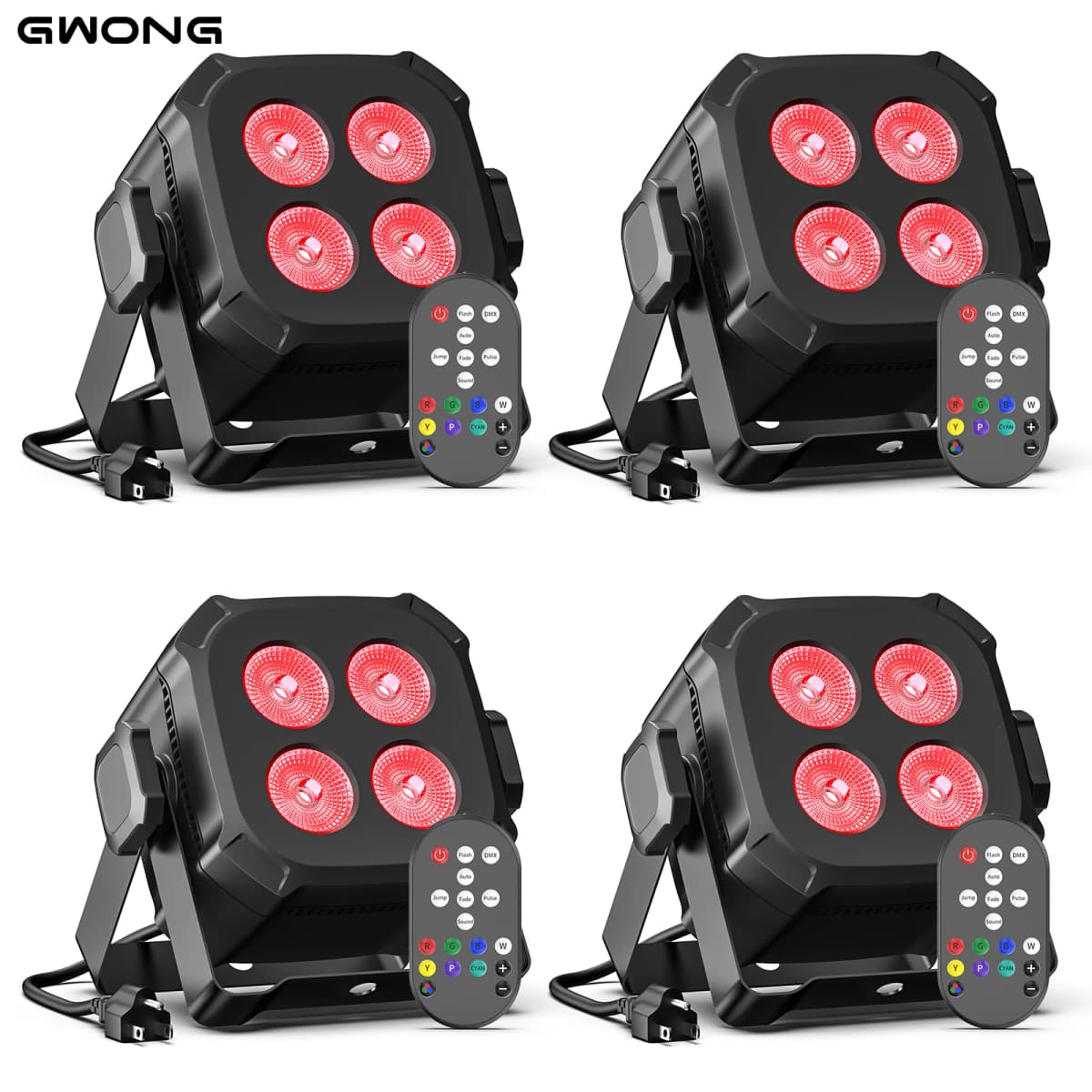 GWONG 4PCS 80W RGBW 4 IN 1 LED Par Lights DJ Light DMX Remote Control Stage Light Sound Activated Effect Light for Party Disco