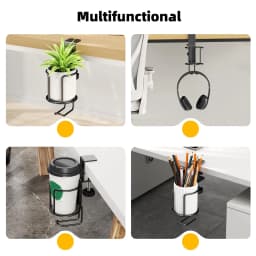2 in 1 No Drill Desk Cup Holder Adjustable Upgraded Arm Clamp Stand 360 Degree Rotating Table Edge Clamp Anti-Fall Cup Holder