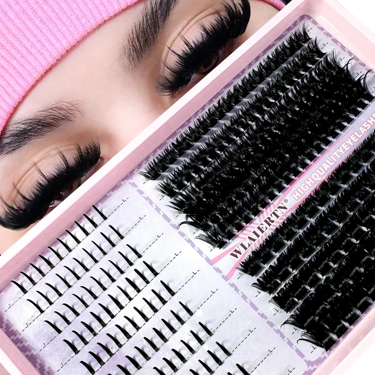 Lash Extensions Kit Spikes Lash Individuals 3D Volume Eyelash Clusters D-Curly Lash Clusters Kit 10-16MM DIY Eyelash Extensions