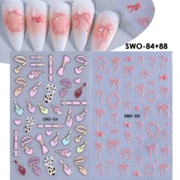 2pcs Sweet Element Nail Art Stickers Simple Flower Heart Cherry Strawberry Kawaii Decals Colorful Bow Butterfly Manicure Sliders