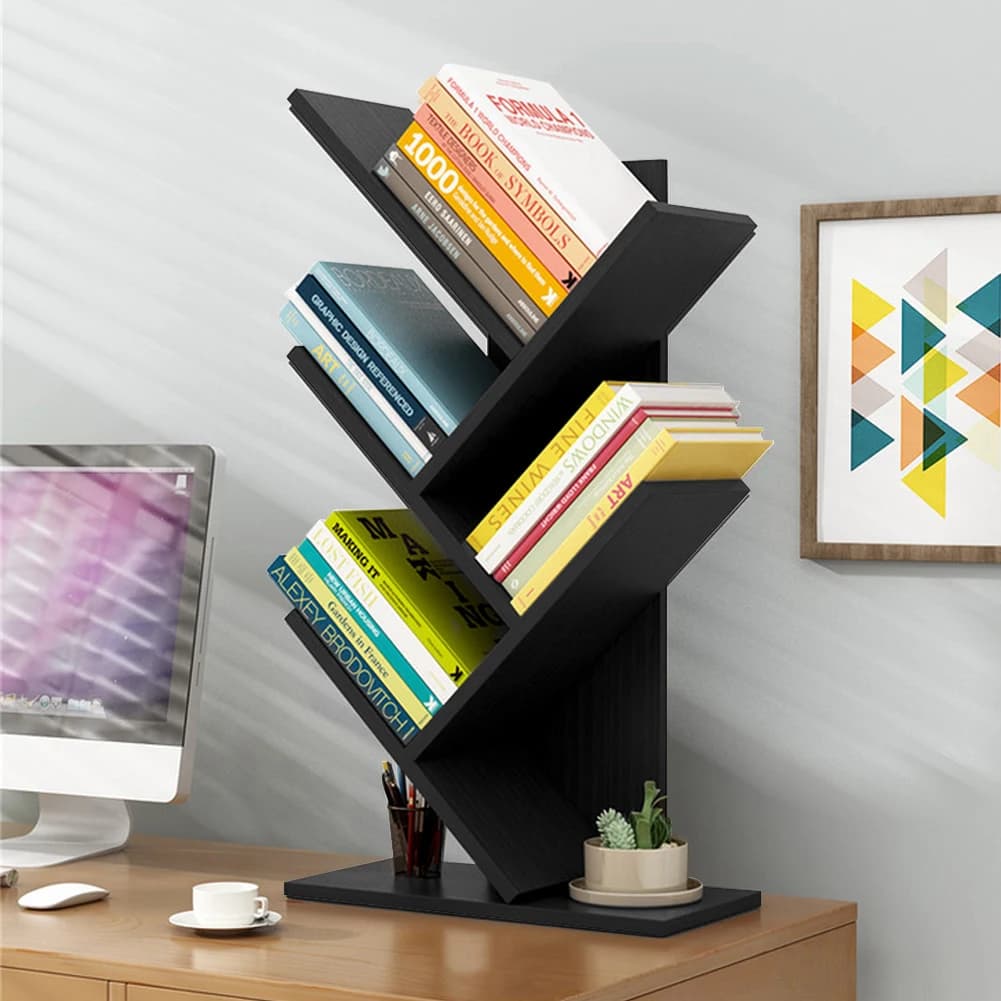 Voltsify Rustic Standing Tree Bookshelf Wood Display Rack Kids Bookshelf Bookshelves for Home
