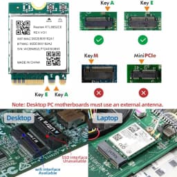 WiFi 6E RTL8852CE M.2 Network Card 5400Mbps 802.11AX Bluetooth 5.3 Wireless Adapter Tri Band 2.4/5/6GHz for Windows 10/11