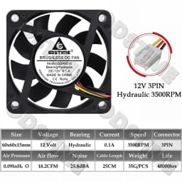 Gdstime 60MM Fan 24V 12V 5V Fan 60MMx15MM Brushless DC Exhaust Axial Cooling Fan 6cm 6015 Cooler for PC Equipment CPU Cooling