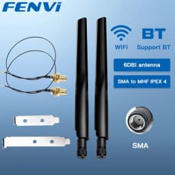FENVI 2PcsX6Dbi Antenna Set AX210 NGFF M.2 WiFi Card 2.4/5GHz Dual Band MHF4 Extension Cable To WiFi RP-SMA For AX210/AX200/9260