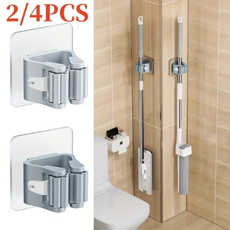 Home Storage Rack Wall Hanging Shelf Bathroom Shower Holder Storage Traceless Hook Mop Organizer Waterproof Broom Hanger