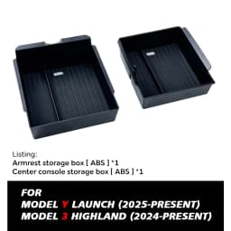 TESY Console & Armrest Storage Box For Tesla New Model Y Juniper Launch ABS Silicone Non-slip Mat Upper and Lower Watercup