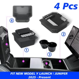 TESY Console & Armrest Storage Box For Tesla New Model Y Juniper Launch ABS Silicone Non-slip Mat Upper and Lower Watercup