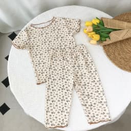 Bear Leader Summer Fashion New Short Sleeve Round Neck Flower Printed T-shirt Top+Pants 2 Piece Set Kids Casual Home Clothes