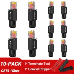 AMPCOM RJ45 Connector Tool Free CAT6A CAT6 10Gbps UTP Field Modular Plug Tool Free Ethernet Reusable Termination Lan Plugs