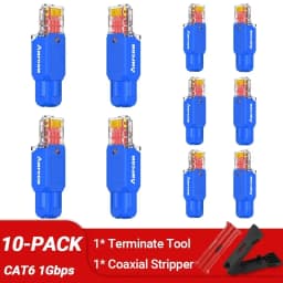 AMPCOM RJ45 Connector Tool Free CAT6A CAT6 10Gbps UTP Field Modular Plug Tool Free Ethernet Reusable Termination Lan Plugs