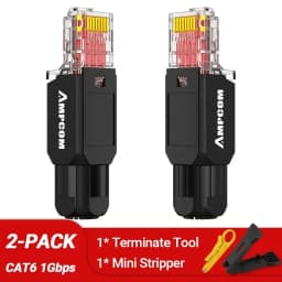 AMPCOM RJ45 Connector Tool Free CAT6A CAT6 10Gbps UTP Field Modular Plug Tool Free Ethernet Reusable Termination Lan Plugs