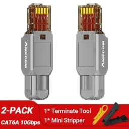 AMPCOM RJ45 Connector Tool Free CAT6A CAT6 10Gbps UTP Field Modular Plug Tool Free Ethernet Reusable Termination Lan Plugs