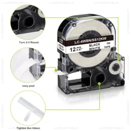2pcs/5pcs/10pcs SS12KW 12mm Compatible Epson Label Tape SS12KW LK-4WBN ST12KW SC12RW SC12YW for Epson LW-300 LW-400 Label Maker