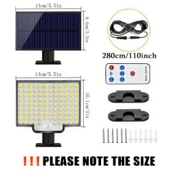 106LED Solar Outdoor Lights Motion Sensor Remote Wall Flood Lamp Security Waterproof Patio Garden Garage Fence Pathway Lighting