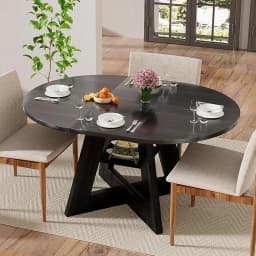 43.3in-59in Extendable Dining Table for 4-6, Round Kitchen Dining Room Table with Removable Leaves Space Saving, Customized