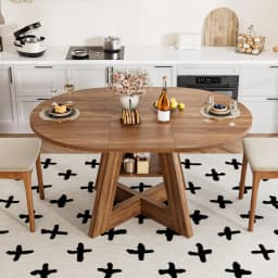 43.3in-59in Extendable Dining Table for 4-6, Round Kitchen Dining Room Table with Removable Leaves Space Saving, Customized