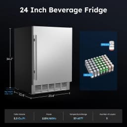 Outdoor Beverage Fridge 24 Inch Weather Proof Stainless Steel under Counter Beer Cooler Refrigerator for 190 Cans Foam Door