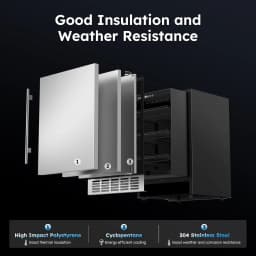 Outdoor Beverage Fridge 24 Inch Weather Proof Stainless Steel under Counter Beer Cooler Refrigerator for 190 Cans Foam Door