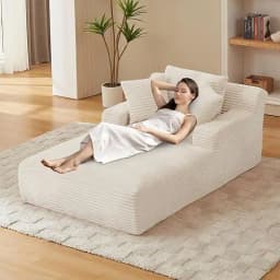 80 Inch Chaise Lounge Chair Indoor, Oversized Corduroy Upholstered Boneless Sofa Bed, Deep Seat Sleeper Couch Reading Chairs, Cl