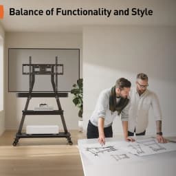Mobile TV Stand with Soundbar Mount, Rolling Floor TV Stand with Wheels for 43-80" TVs up to 132lbs, Mobile TV Cart with Storag