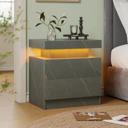 Cubehom LED Nightstands with 2 Drawers, End Table with RGB LED Lights for Bedroom Living Room, White Bedside Table