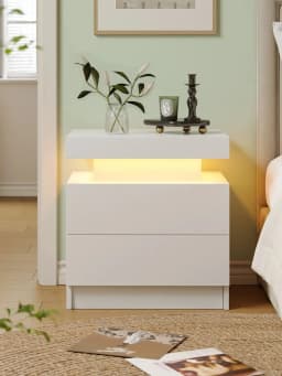 Cubehom LED Nightstands with 2 Drawers, End Table with RGB LED Lights for Bedroom Living Room, White Bedside Table