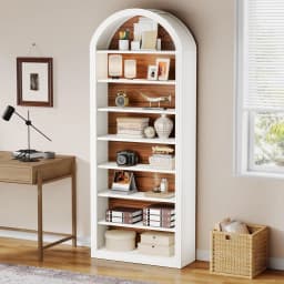 Modern Arched Bookcase with Storage, 8-Tier Floor Standing Open Display Shelving Unit for Living Room, Bedroom, Home Office