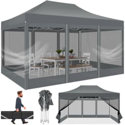10x15 FT Heavy Duty Pop Up Canopy with 4 Sidewalls, Commercial Gazebo Party Tent with Mosquito Netting Wall Easy Set Up Outdoor Frame Steel