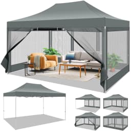 10x15 FT Heavy Duty Pop Up Canopy with 4 Sidewalls, Commercial Gazebo Party Tent with Mosquito Netting Wall Easy Set Up Outdoor Frame Steel