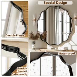 Wavy Round Bathroom Mirror Decorative Wall Mirror with Deep Frame