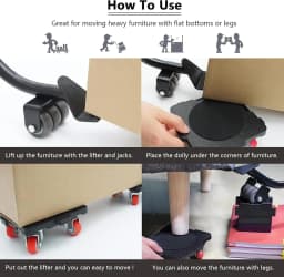 2026 Furniture Movers with Wheels Portable 4 Wheels Furniture Dolly Furniture Mover Tool with 360°Rotation Rubber Wheels
