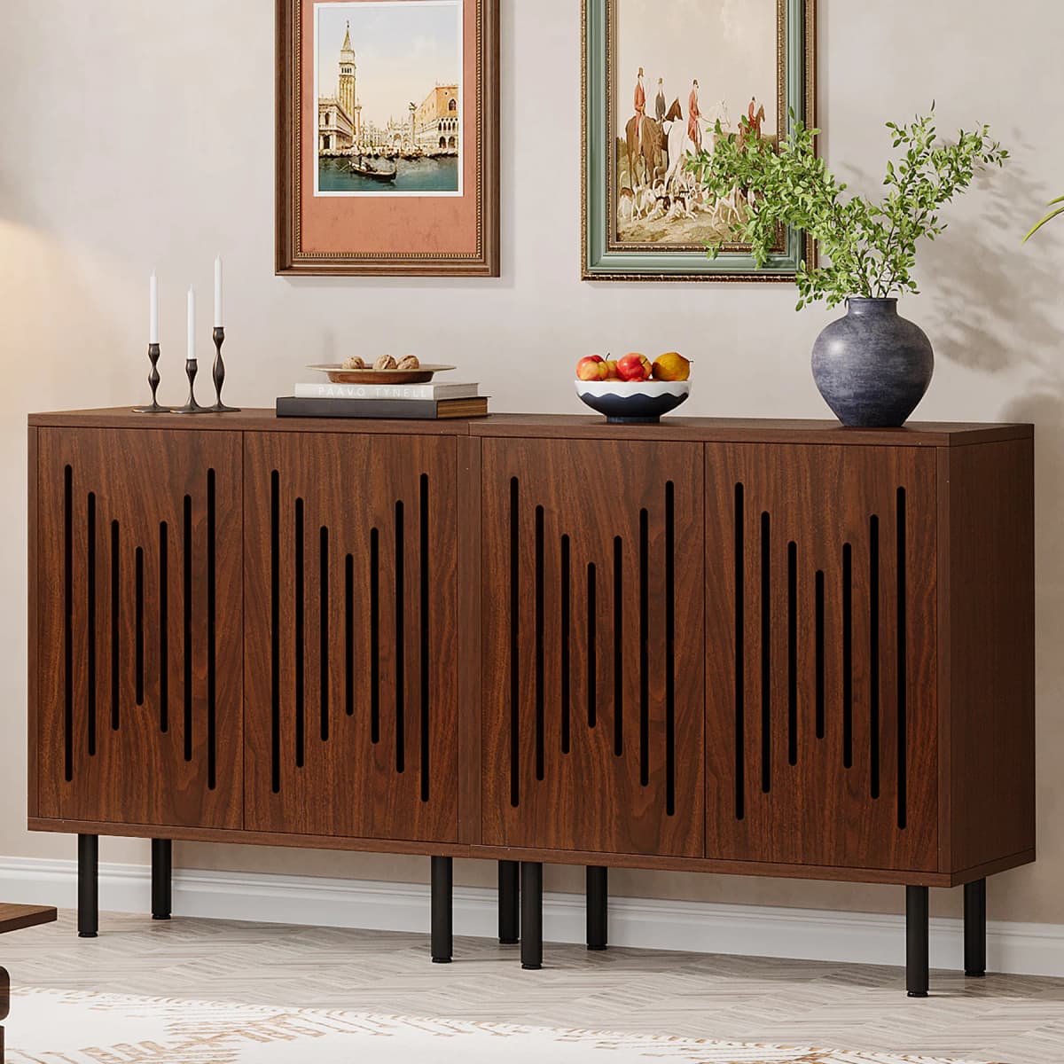 Tribesigns Vintage Storage Cabinet Set of 2, 59" Sideboard Buffet with Storage, Farmhouse Buffet Sideboard Cabinet with Doors