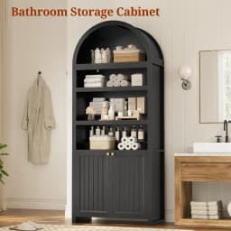 81-inch tall arched cabinet, bookcase with storage space, six-tiered bookshelf in a medieval-modern style, Customizable