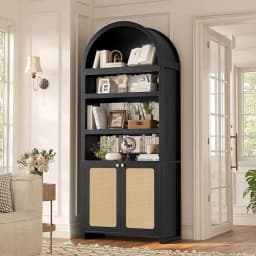 81-inch tall arched cabinet, bookcase with storage space, six-tiered bookshelf in a medieval-modern style, Customizable