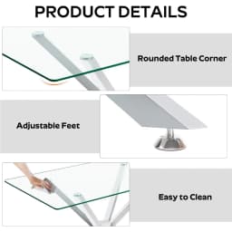 Modern Rectangular Glass Dining Table Set for 4, 47" Clear Tempered Glass Kitchen Table with Silver Metal Legs & 4 Black PU Faux