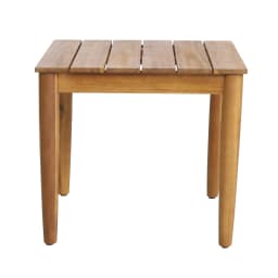 Rustic Acacia Wood Side Table with Slat Top, Weather Resistant Outdoor Accent End Table