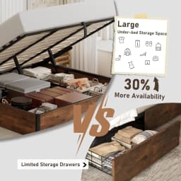 King Lift Up Storage Bed Frame Wooden Slats Platform Underneath Space No Box Spring Quiet Rustic Brown, Customized