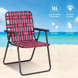 Set of 6 Patio Folding Web Chair Set Portable Beach Camping Chair Red