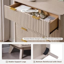 Fluted 5 Drawers Dresser, 48" Tall Modern Chest of Drawers, Curved Profile Design, Wood Drawer Organizer, Customized