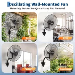High Velocity Oscillating Wall Mount Fan, 3500 CFM 3-Speed Heavy Duty Industrial Shop Fan with 90° Oscillation & 30° Adjustable