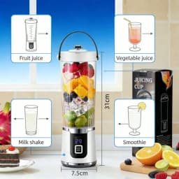 2 Colors Gorgeous Portable USB Charging Mini Blender and Juicer - 3 Modes, Digital Display, 12 Blades, 15 OZ, Easy to Clean, Sui