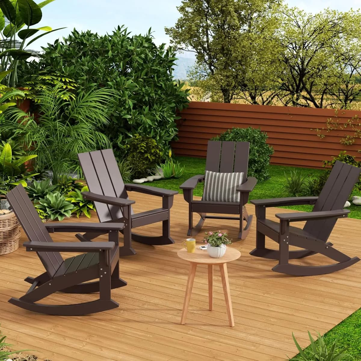 Poly Lumber Adirondack Rocking Chairs Set 4, All Weather Outdoor Porch Garden Patio, Custom